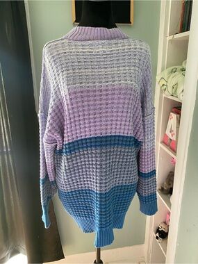 BDG Lavender & Blue Colorblock Waffle Knit Sweatshirt